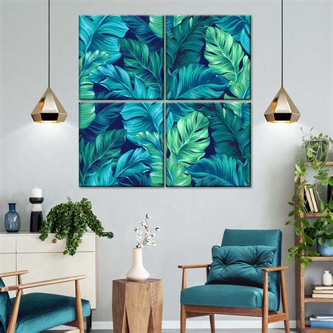 Turquoise Green Leaves Multi Panel Canvas Wall Art Elephantstock