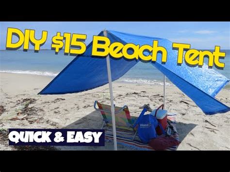 8 beach tent sunshade family size 9.8'x9.8', 7ft tall with sandbag anchors, simple. Make $15 Beach Shade tent Easy Quick DIY - YouTube