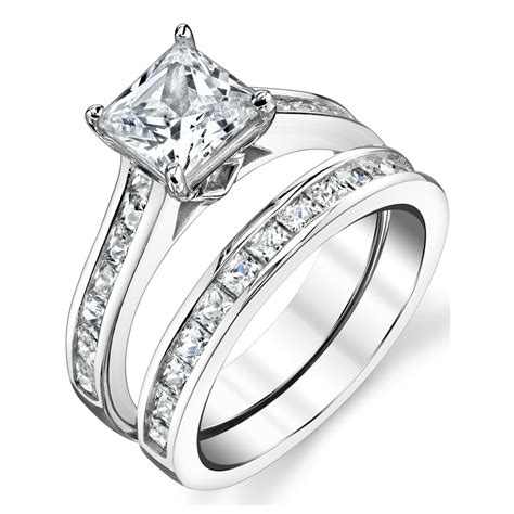 Ringwright Co Womens 15ct Sterling Silver Bridal Set Engagement Wedding Ring Cubic Zirconia