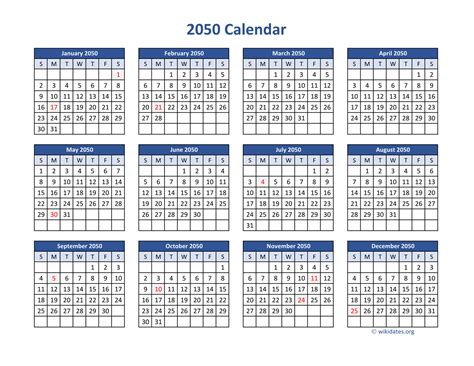2050 Calendar In Pdf