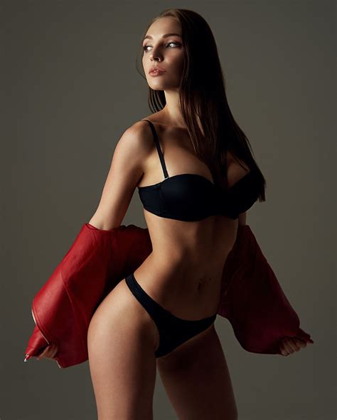 Cleavage Mikhail Bazarov Women Model Brunette Lingerie Black Lingerie Removing Jacket