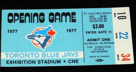 Toronto Blue Jays Opening Day Ticket 1977 Sports Toronto Blue Jays