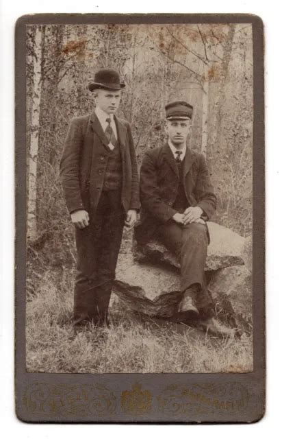 Antique Cdv Circa S Handsome Men In Suits Wearing Hats Outdoors Shot Picclick