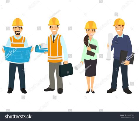 Civil Engineer Architect Construction Workers Characters Stock Vector