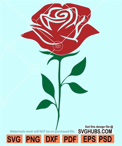 Rose Flower With Branch Svg Rose And Stem Svg Rose Flower Svg Svg Hubs