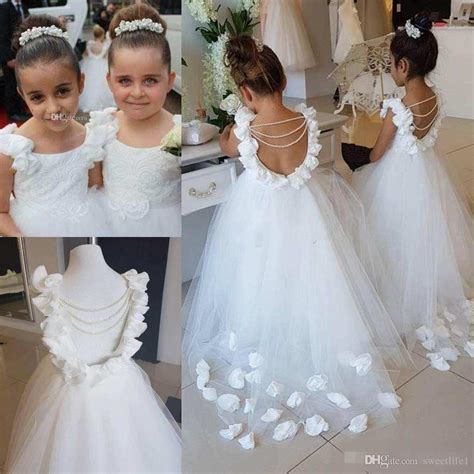 Lovely White Flower Girls Dresses For Weddings Scoop Ruffles Lace Tulle