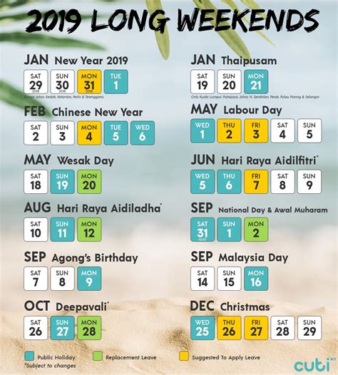 2019 Calendar Malaysia Public Holiday Date Subject To Change Lioksta