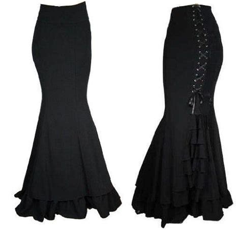 Black Size 12 Gothic Vintage Ruffle Corset Fishtail Skirt Larp
