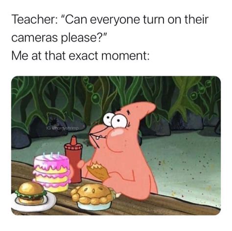 teacher can everyone turn on their cameras please me at that exact moment funny