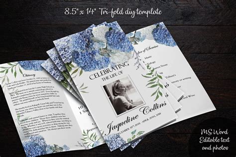 Diy Printable 85x14 Tri Fold Funeral Program Memorial Program Editable