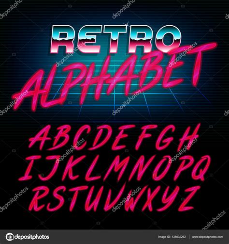 Vector typography for flyers, posters. 80s typography | 80's retro alphabet font. Glow effect ...