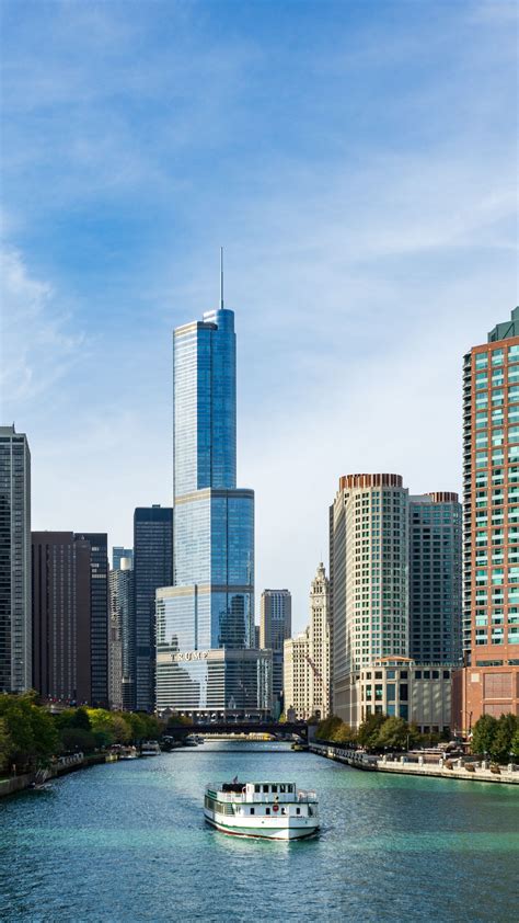 Download Wallpaper 1350x2400 City River Buildings Chicago Usa