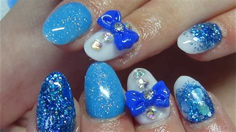 Blue And White Prom Nails Acrylic Nails Youtube