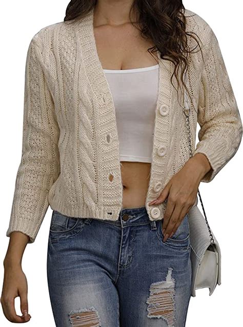 Acamptar Col En V Court Chandails Tricot S Femmes Cardigan Mode Manches