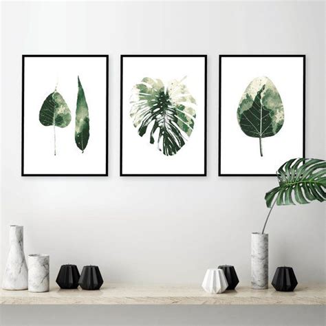 Downloadable Set Of 3 Botanical Leaf Prints Printable Wall Art Etsy