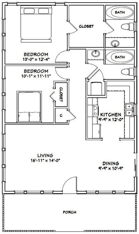 28x40 House 2 Bedroom 2 Bath 1120 Sq Ft Pdf Floor Etsy Small House