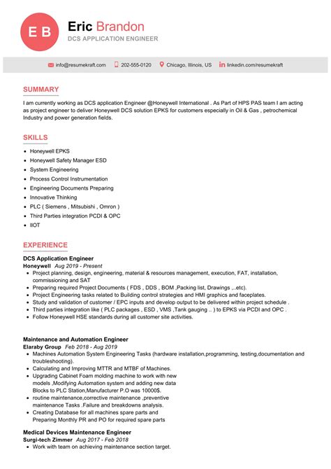 Dcs Application Engineer Resume Example In 2024 Resumekraft