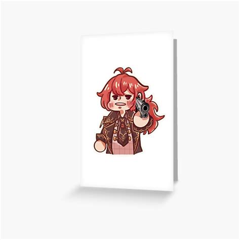 Simp Spotted Diluc From Genshin Impact Artwork Greeting Card For