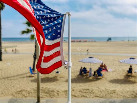 American Flag With The Beach On The Backgroun Stock Image Image Of