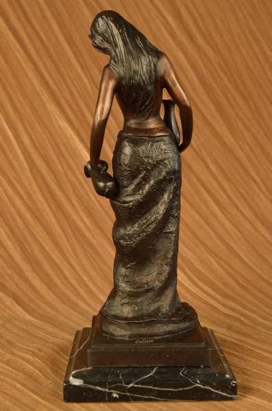 Signed Female Nude Bronze Sculpture Marble Art Deco Statue Figurine
