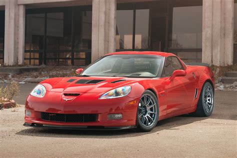 Poster Of Chevy C6 Corvette Z06 Widebody Rear Red On 360 Forged Wheels