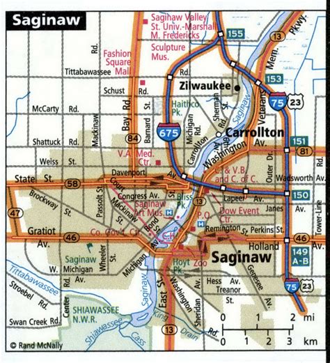 Saginaw city road map for truck drivers area town toll free highways