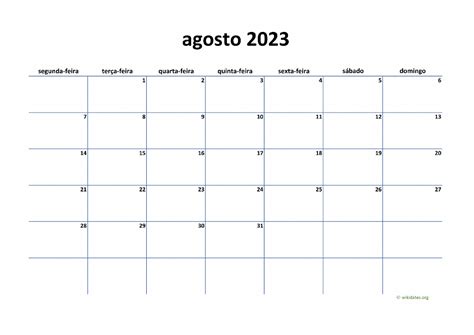 Calendário Agosto 2023