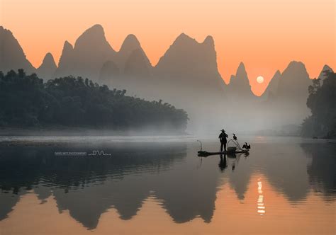 Alone On The Li River In The South Of China Beetween Yangshuo