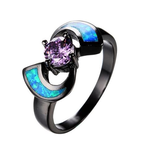 2017 New Luxury Blue Female Opal Ring With Synthetic Stone Black Vintage Wedding Rings For Women