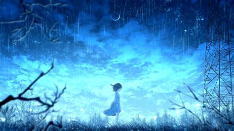 Download Wallpaper 1600x900 Girl Rain Anime Light Bright Widescreen