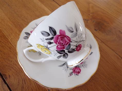 Vintage Royal Vale Bone China Cup And Saucer Rose Pattern Etsy