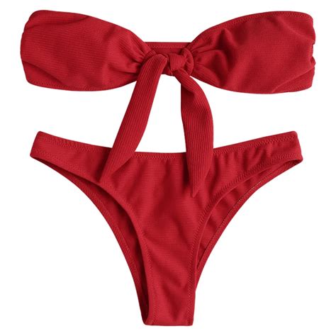 Zaful Bandeau Bikini 2018 Tie Front Red Bikini Sexy Push Up Strapless
