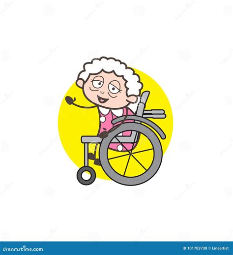 Cartoon Sick Granny On Wheelchair Vector Illustration Stock