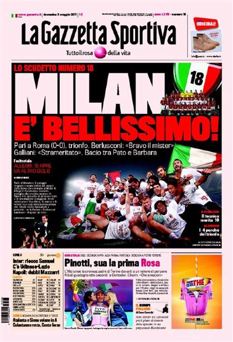 Prima pagina del corriere dello sport: Prima pagina Gazzetta dello sport, Milan campione d'Italia ...