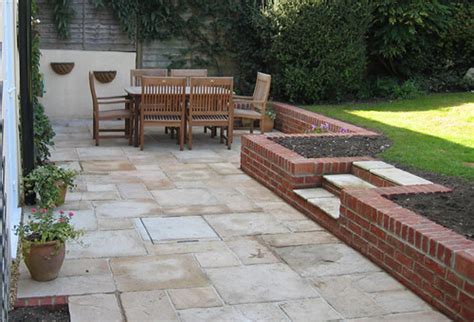 Patio With Retaining Wall Antiqued Natural Sandstone