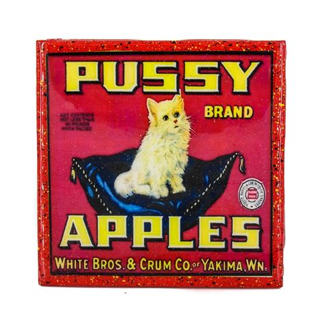Handmade Coaster Pussy Cat Apples Vintage Citrus Crate Label Etsy
