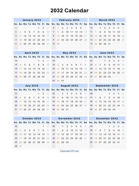 2032 Calendar Blank Printable Calendar Template In Pdf Word Excel