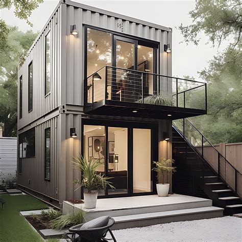 A House Made Out Of Shipping Containers With Stairs Leading Up To The