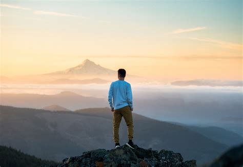 Man Standing On Top Of Mountain Image Free Stock Photo Public