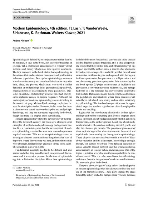 PDF Modern Epidemiology 4th Edition TL Lash TJ VanderWeele S