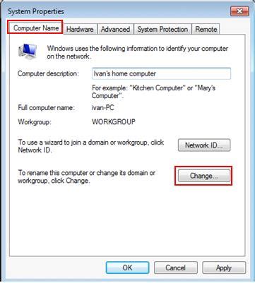 The computer name appears under computer name, domain, and workgroup settings. Assigning Computer Name and Workgroup in Windows 7 ...