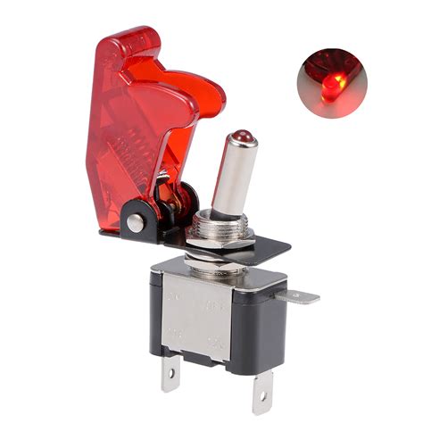 Spst Latching Rocker Toggle Switch Red Led Light 20a 12v 3p On Off With Red Security Cover