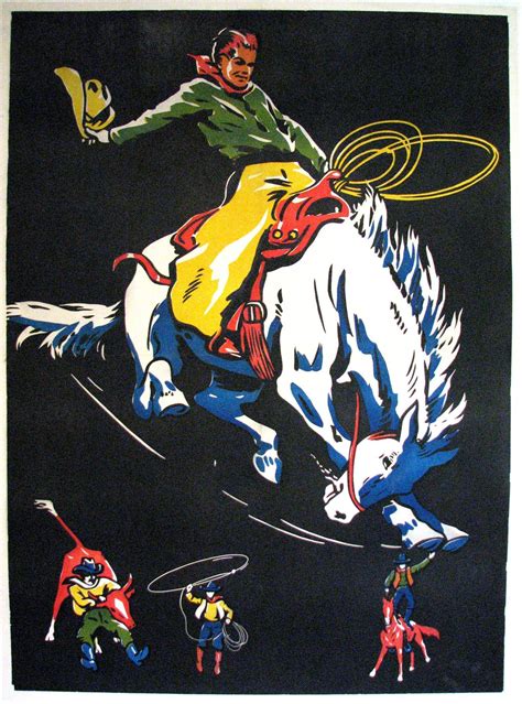 1940s Vintage Western Cowboy Rodeo Large Antique Advertising Poster