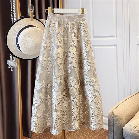 TIGENA Floral Embroidery Lace Tulle Long Skirt For Women 2023 Vintage
