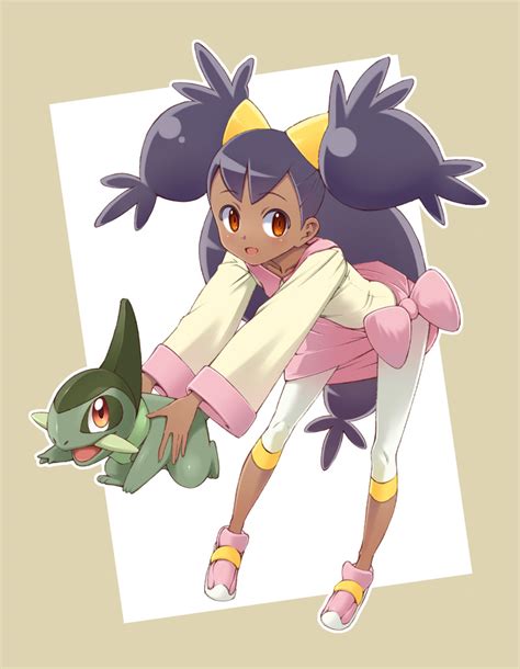 Safebooru 1girl Axew Bent Over Dark Skin Female Iris Pokemon Kibago