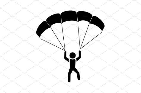 Skydiver Icon Vector Black On White Photoshop Graphics Creative Market