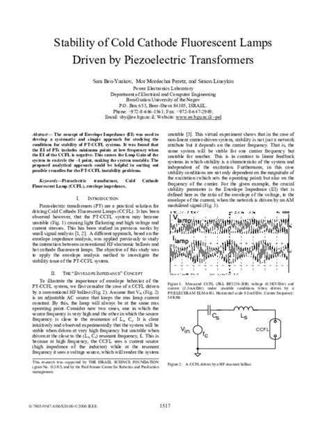 Pdf Stability Of Cold Cathode Fluorescent Lamps Driven By