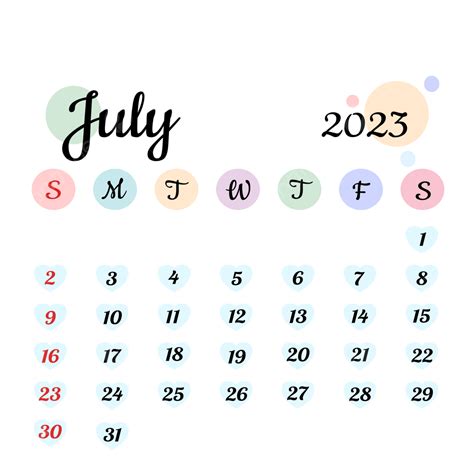Kalender Juli 2023 Design Kalender 2023 Juli Png Und Vektor Zum Kostenlosen Download