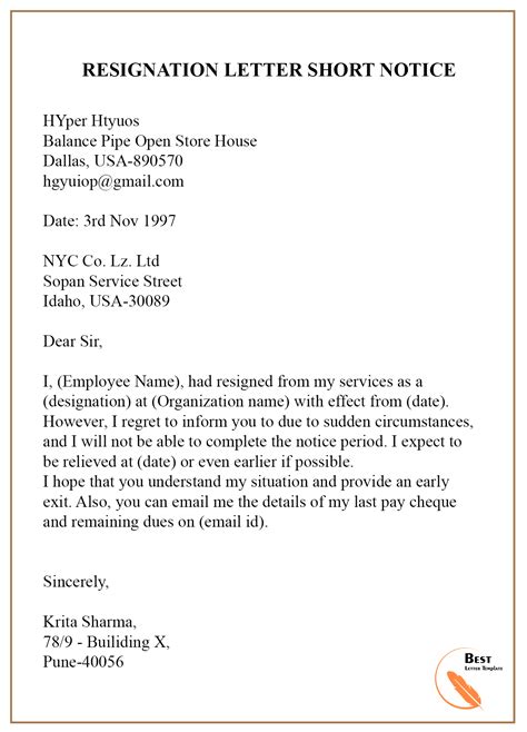 Resignation Letter Template 1 Week Notice