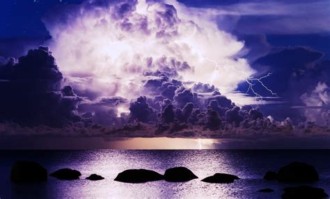 Sea Ocean Lightnings Clouds Sky Evening Thunders Storms Weather